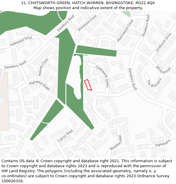 21, CHATSWORTH GREEN, HATCH WARREN, BASINGSTOKE, RG22 4QA: Location map and indicative extent of plot