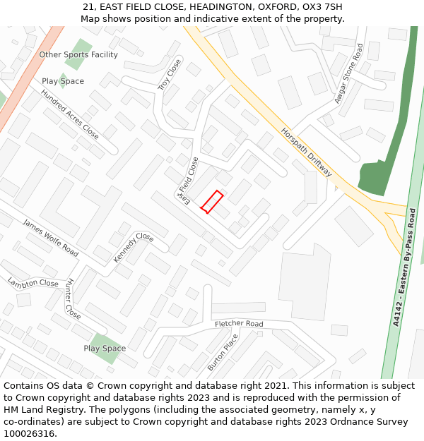 21, EAST FIELD CLOSE, HEADINGTON, OXFORD, OX3 7SH: Location map and indicative extent of plot