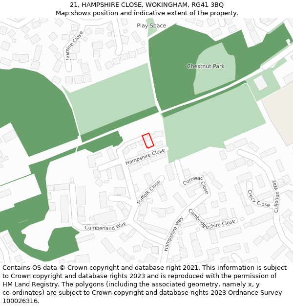 21, HAMPSHIRE CLOSE, WOKINGHAM, RG41 3BQ: Location map and indicative extent of plot