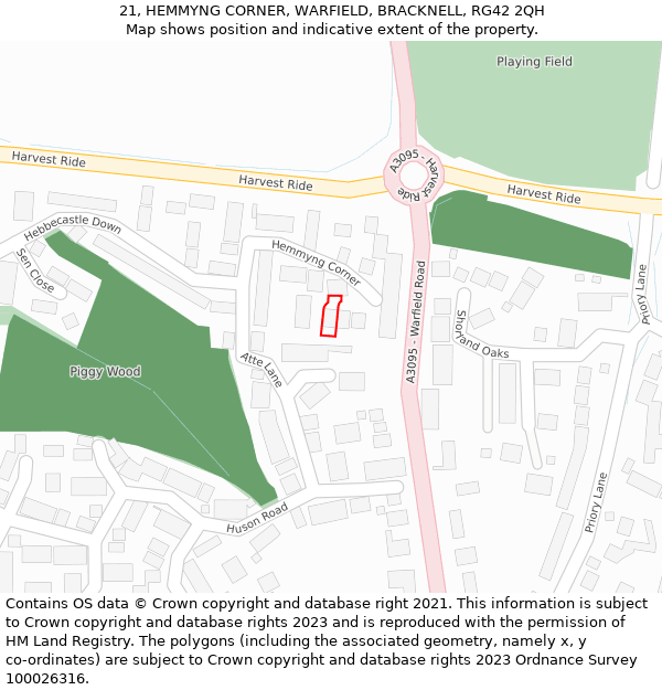 21, HEMMYNG CORNER, WARFIELD, BRACKNELL, RG42 2QH: Location map and indicative extent of plot