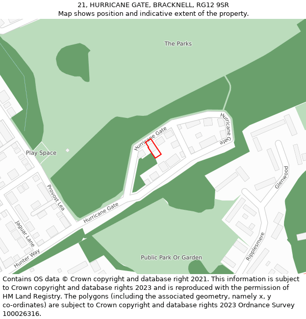 21, HURRICANE GATE, BRACKNELL, RG12 9SR: Location map and indicative extent of plot