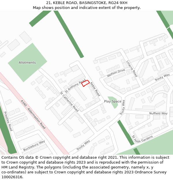 21, KEBLE ROAD, BASINGSTOKE, RG24 9XH: Location map and indicative extent of plot