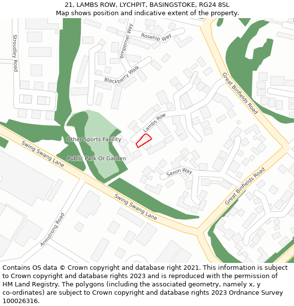 21, LAMBS ROW, LYCHPIT, BASINGSTOKE, RG24 8SL: Location map and indicative extent of plot