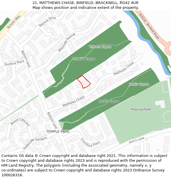 21, MATTHEWS CHASE, BINFIELD, BRACKNELL, RG42 4UR: Location map and indicative extent of plot