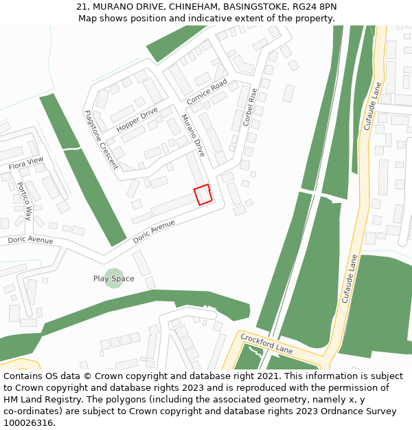 21, MURANO DRIVE, CHINEHAM, BASINGSTOKE, RG24 8PN: Location map and indicative extent of plot