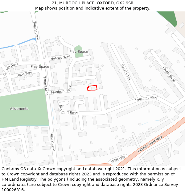 21, MURDOCH PLACE, OXFORD, OX2 9SR: Location map and indicative extent of plot