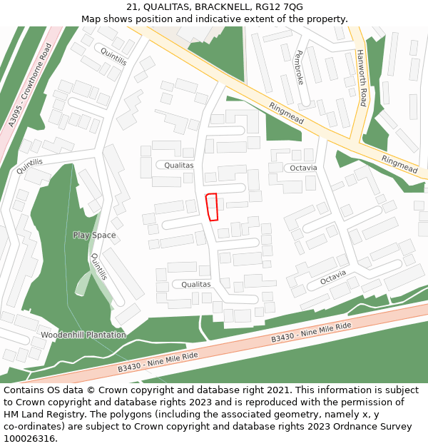 21, QUALITAS, BRACKNELL, RG12 7QG: Location map and indicative extent of plot