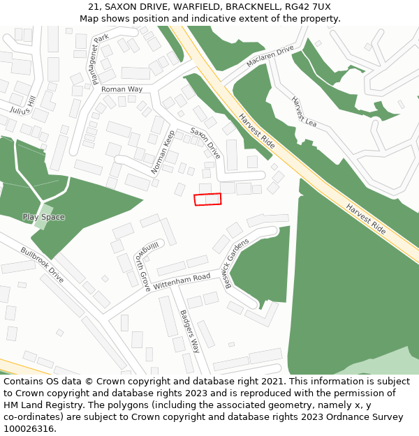 21, SAXON DRIVE, WARFIELD, BRACKNELL, RG42 7UX: Location map and indicative extent of plot