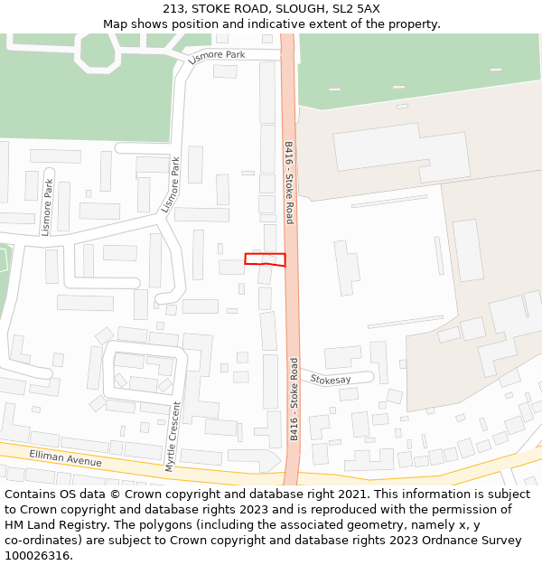 213, STOKE ROAD, SLOUGH, SL2 5AX: Location map and indicative extent of plot