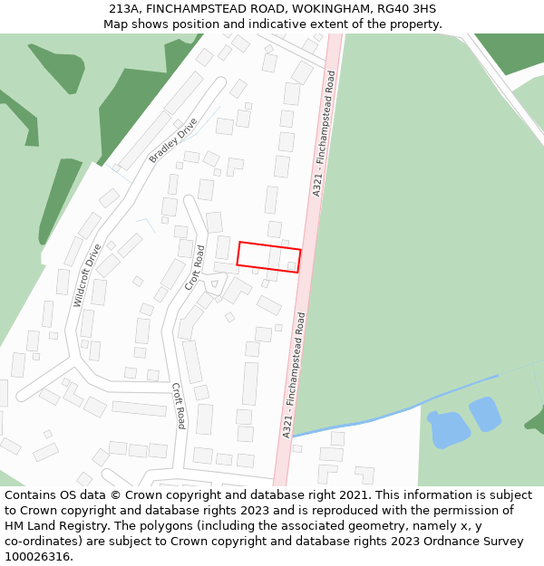 213A, FINCHAMPSTEAD ROAD, WOKINGHAM, RG40 3HS: Location map and indicative extent of plot