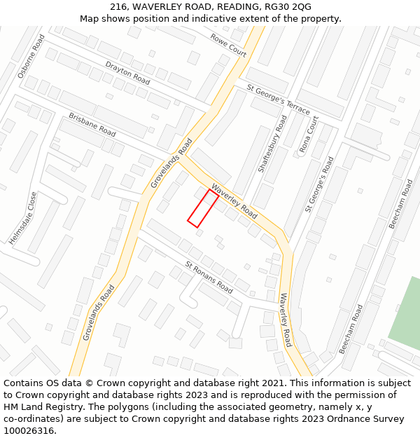 216, WAVERLEY ROAD, READING, RG30 2QG: Location map and indicative extent of plot