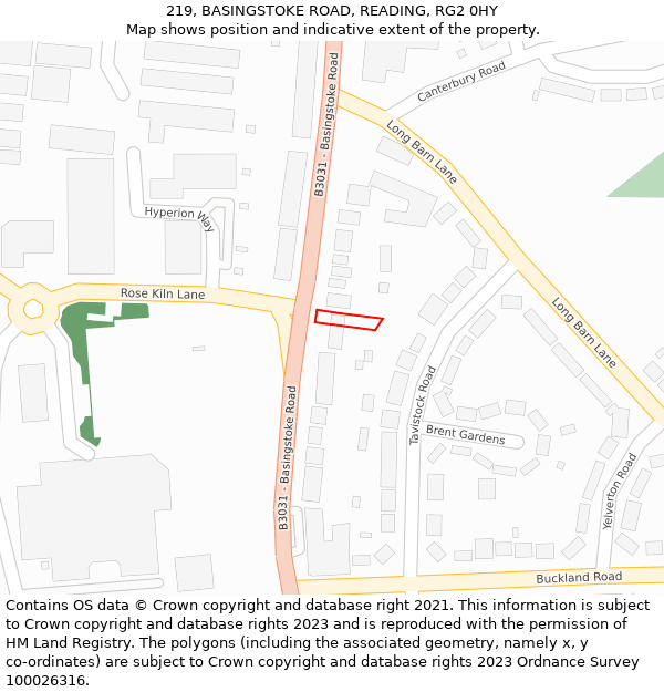 219, BASINGSTOKE ROAD, READING, RG2 0HY: Location map and indicative extent of plot