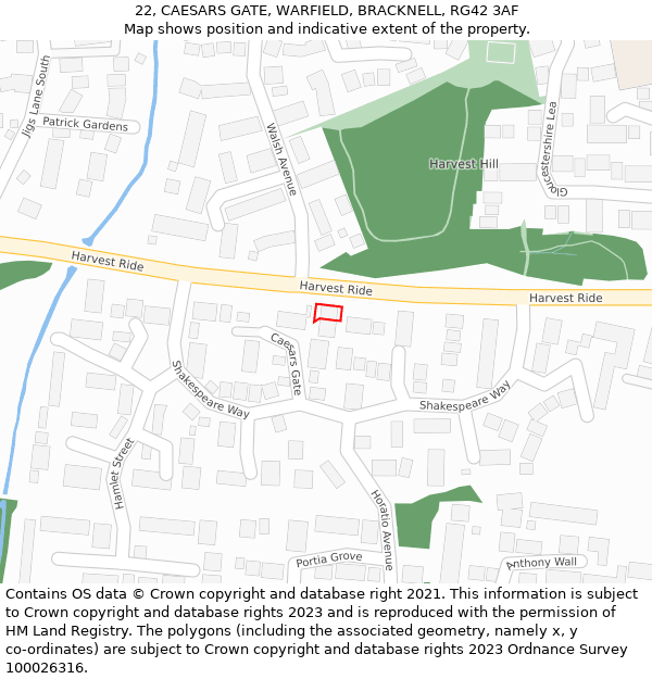 22, CAESARS GATE, WARFIELD, BRACKNELL, RG42 3AF: Location map and indicative extent of plot