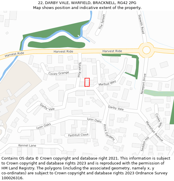 22, DARBY VALE, WARFIELD, BRACKNELL, RG42 2PG: Location map and indicative extent of plot