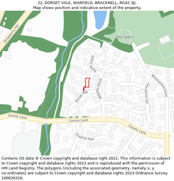 22, DORSET VALE, WARFIELD, BRACKNELL, RG42 3JL: Location map and indicative extent of plot