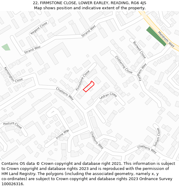 22, FIRMSTONE CLOSE, LOWER EARLEY, READING, RG6 4JS: Location map and indicative extent of plot