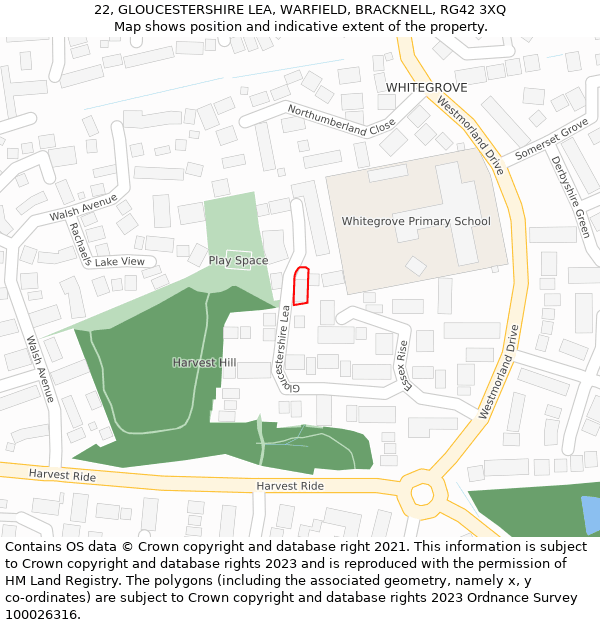 22, GLOUCESTERSHIRE LEA, WARFIELD, BRACKNELL, RG42 3XQ: Location map and indicative extent of plot