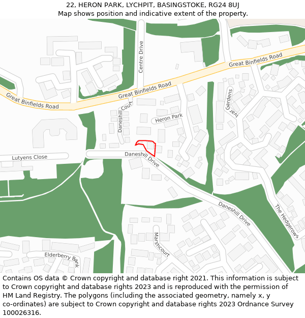 22, HERON PARK, LYCHPIT, BASINGSTOKE, RG24 8UJ: Location map and indicative extent of plot