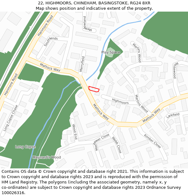 22, HIGHMOORS, CHINEHAM, BASINGSTOKE, RG24 8XR: Location map and indicative extent of plot