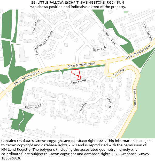 22, LITTLE FALLOW, LYCHPIT, BASINGSTOKE, RG24 8UN: Location map and indicative extent of plot