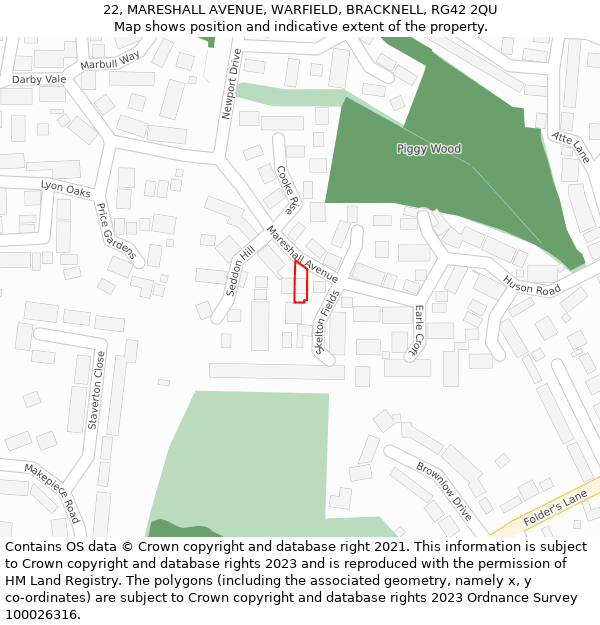 22, MARESHALL AVENUE, WARFIELD, BRACKNELL, RG42 2QU: Location map and indicative extent of plot