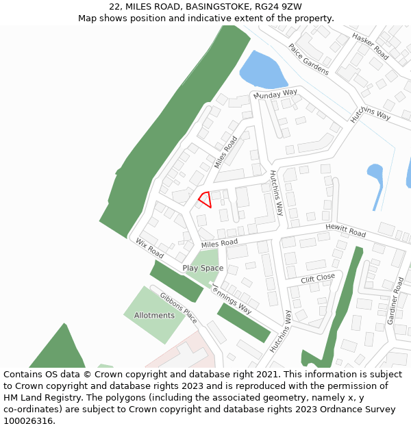 22, MILES ROAD, BASINGSTOKE, RG24 9ZW: Location map and indicative extent of plot