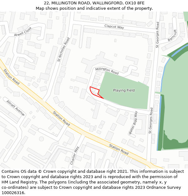 22, MILLINGTON ROAD, WALLINGFORD, OX10 8FE: Location map and indicative extent of plot