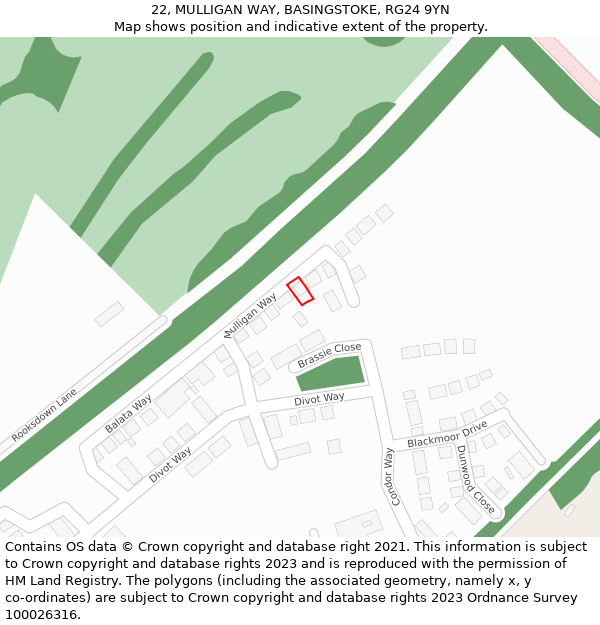 22, MULLIGAN WAY, BASINGSTOKE, RG24 9YN: Location map and indicative extent of plot