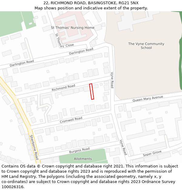 22, RICHMOND ROAD, BASINGSTOKE, RG21 5NX: Location map and indicative extent of plot