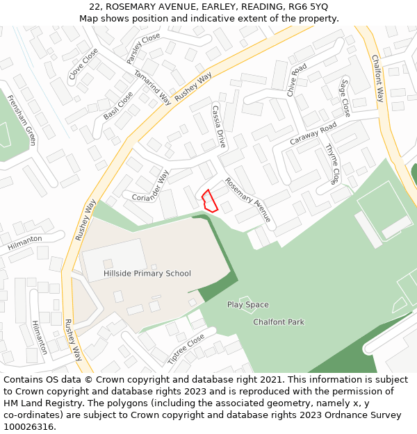 22, ROSEMARY AVENUE, EARLEY, READING, RG6 5YQ: Location map and indicative extent of plot