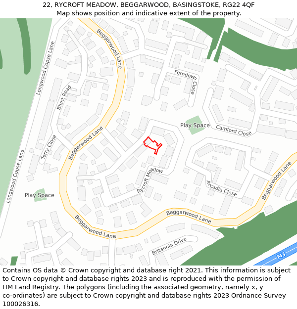22, RYCROFT MEADOW, BEGGARWOOD, BASINGSTOKE, RG22 4QF: Location map and indicative extent of plot