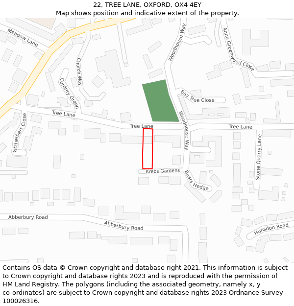 22, TREE LANE, OXFORD, OX4 4EY: Location map and indicative extent of plot