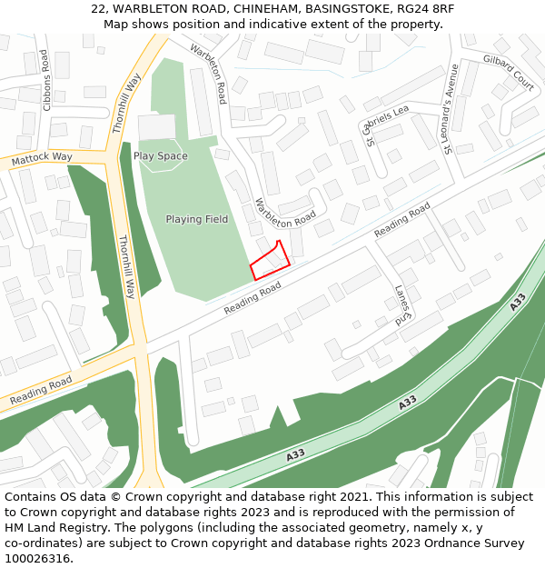 22, WARBLETON ROAD, CHINEHAM, BASINGSTOKE, RG24 8RF: Location map and indicative extent of plot