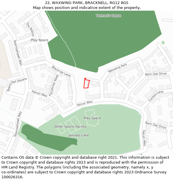 22, WAXWING PARK, BRACKNELL, RG12 8GS: Location map and indicative extent of plot