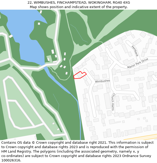 22, WIMBUSHES, FINCHAMPSTEAD, WOKINGHAM, RG40 4XG: Location map and indicative extent of plot