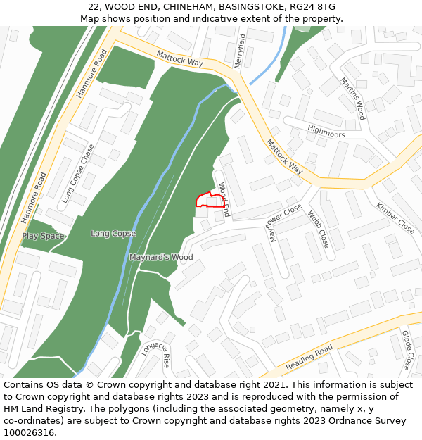 22, WOOD END, CHINEHAM, BASINGSTOKE, RG24 8TG: Location map and indicative extent of plot