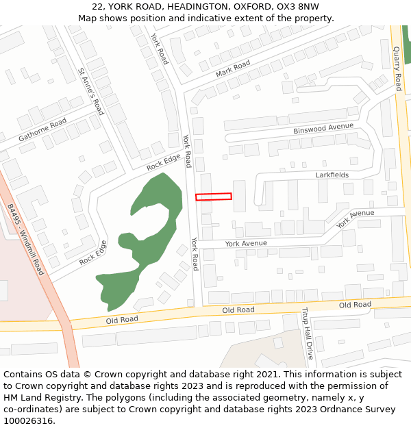 22, YORK ROAD, HEADINGTON, OXFORD, OX3 8NW: Location map and indicative extent of plot