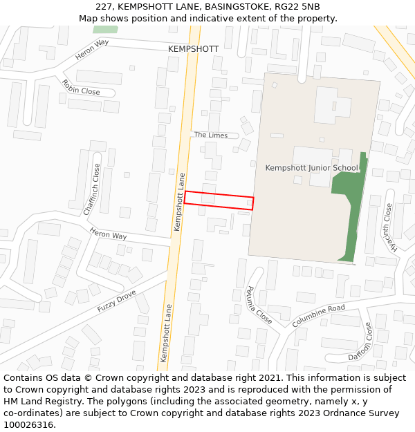 227, KEMPSHOTT LANE, BASINGSTOKE, RG22 5NB: Location map and indicative extent of plot