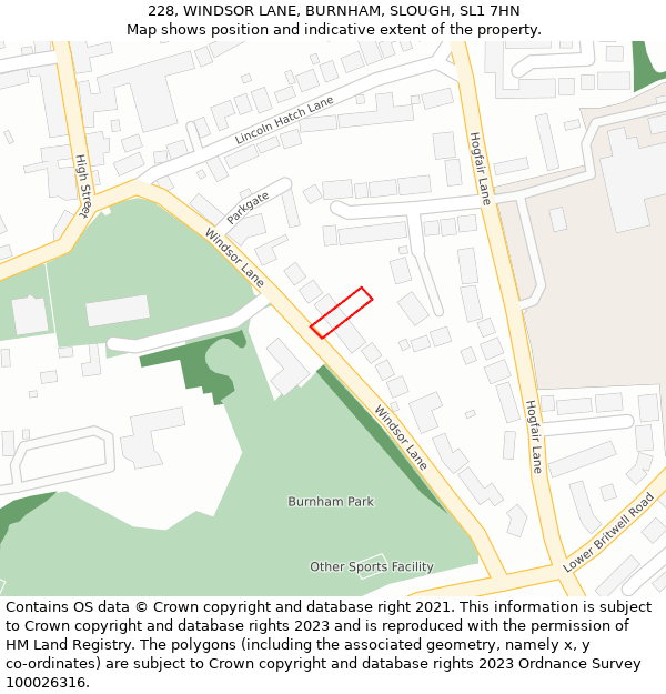 228, WINDSOR LANE, BURNHAM, SLOUGH, SL1 7HN: Location map and indicative extent of plot