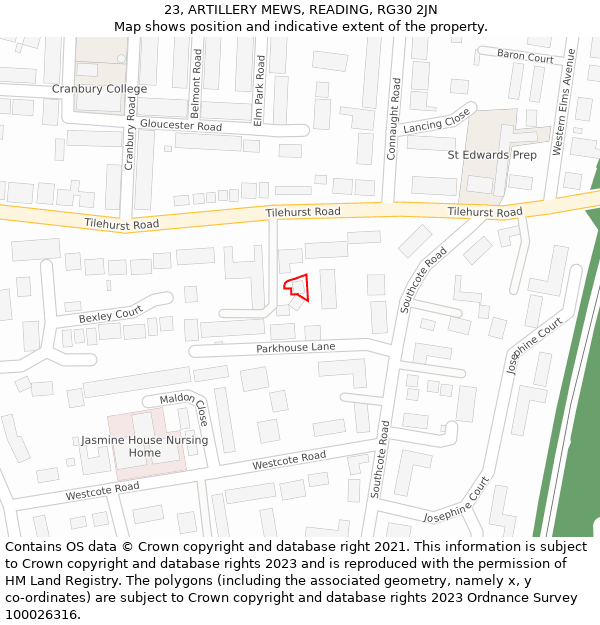 23, ARTILLERY MEWS, READING, RG30 2JN: Location map and indicative extent of plot