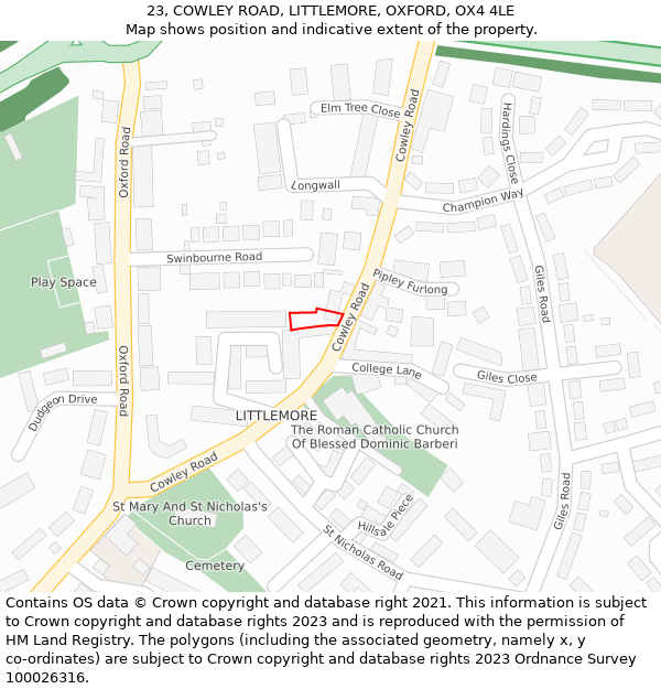 23, COWLEY ROAD, LITTLEMORE, OXFORD, OX4 4LE: Location map and indicative extent of plot