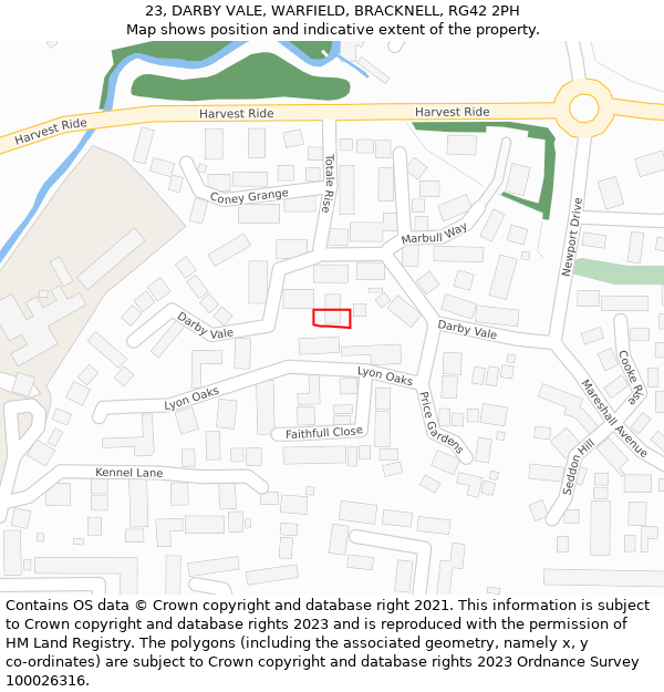 23, DARBY VALE, WARFIELD, BRACKNELL, RG42 2PH: Location map and indicative extent of plot