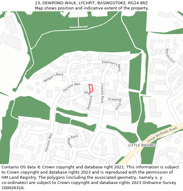 23, DEWPOND WALK, LYCHPIT, BASINGSTOKE, RG24 8RZ: Location map and indicative extent of plot