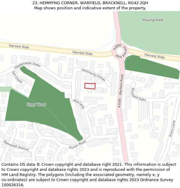 23, HEMMYNG CORNER, WARFIELD, BRACKNELL, RG42 2QH: Location map and indicative extent of plot