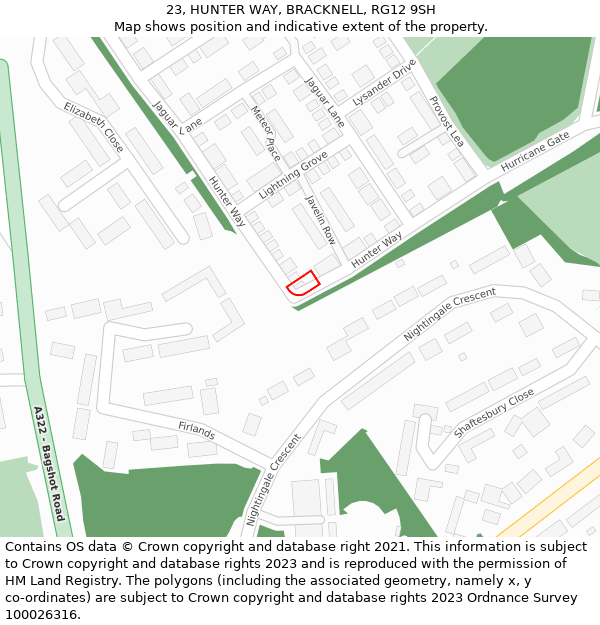 23, HUNTER WAY, BRACKNELL, RG12 9SH: Location map and indicative extent of plot