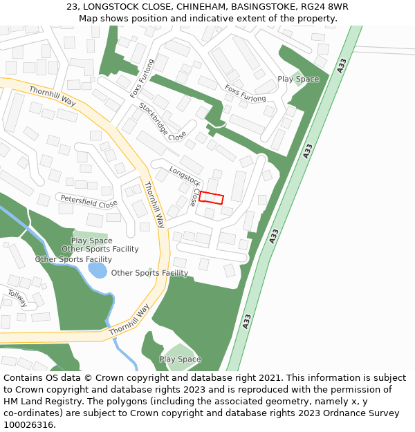 23, LONGSTOCK CLOSE, CHINEHAM, BASINGSTOKE, RG24 8WR: Location map and indicative extent of plot