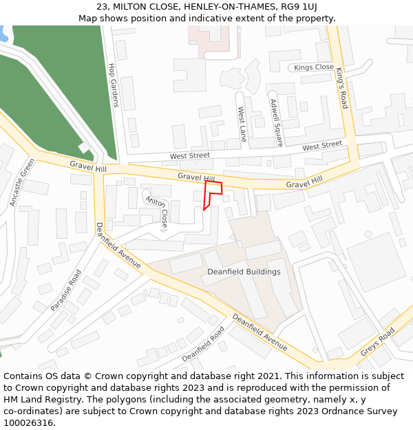 23, MILTON CLOSE, HENLEY-ON-THAMES, RG9 1UJ: Location map and indicative extent of plot