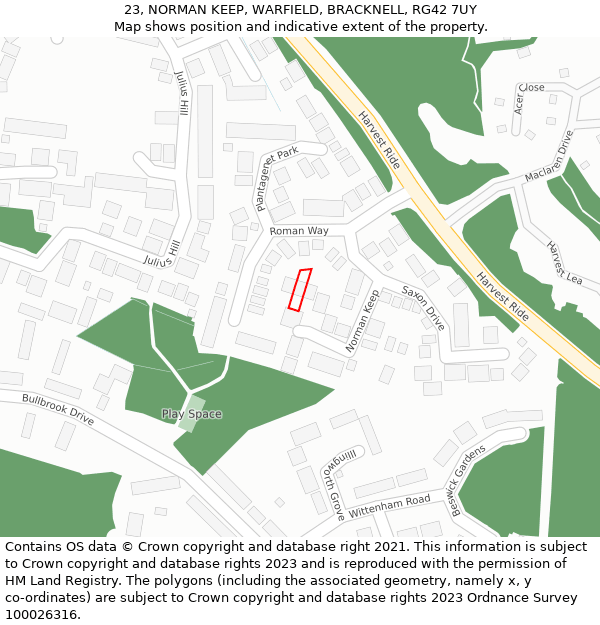 23, NORMAN KEEP, WARFIELD, BRACKNELL, RG42 7UY: Location map and indicative extent of plot