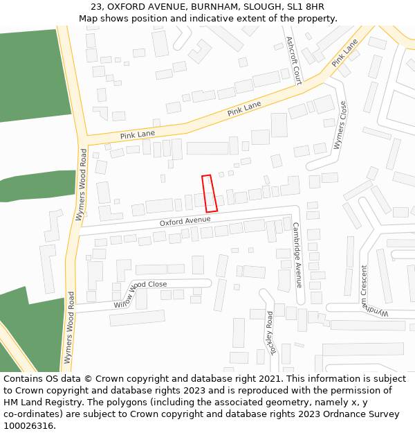 23, OXFORD AVENUE, BURNHAM, SLOUGH, SL1 8HR: Location map and indicative extent of plot