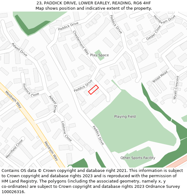 23, PADDICK DRIVE, LOWER EARLEY, READING, RG6 4HF: Location map and indicative extent of plot